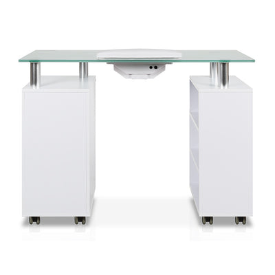 Glass Top Nail Table with Fan