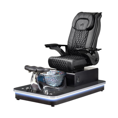 Felicity Freeform Pedicure Chair. Pu Black Seat, Black Armrest, Black Base & Silver Metallic Glass Bowl 