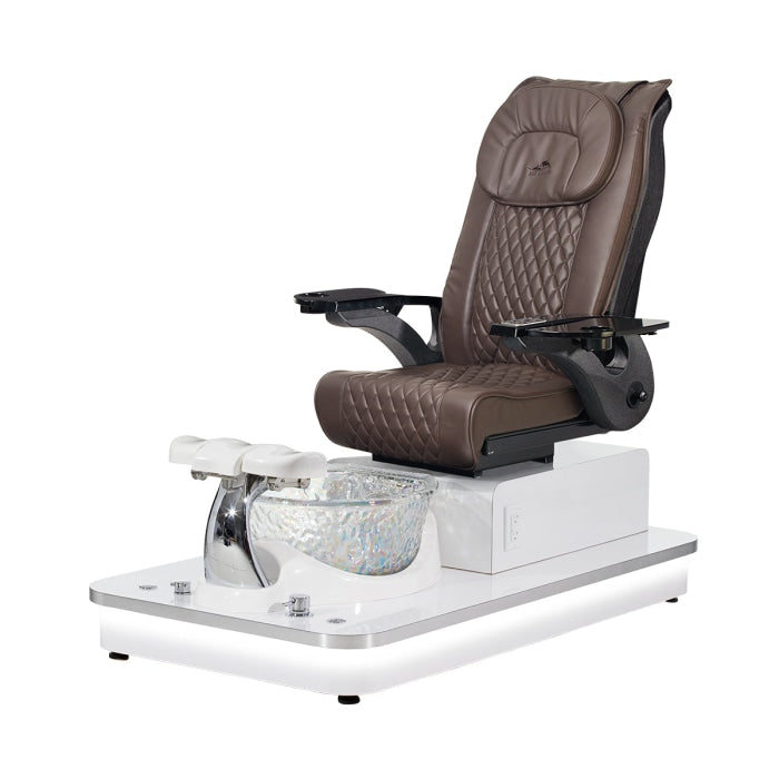 Felicity Freeform Pedicure Chair. Pu Chocolate Seat, Black Armrest, White Base & Cristal Glass Bowl 