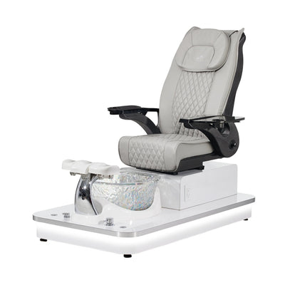 Felicity Freeform Pedicure Chair. Pu Gray Seat, Black Armrest, White Base & Cristal Glass Bowl  