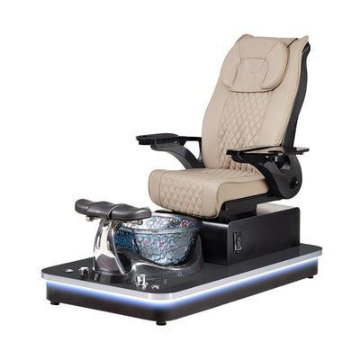 Felicity Freeform Pedicure Chair. Pu Khaki Seat, Black Armrest, Black Base & Silver Metallic Glass Bowl 