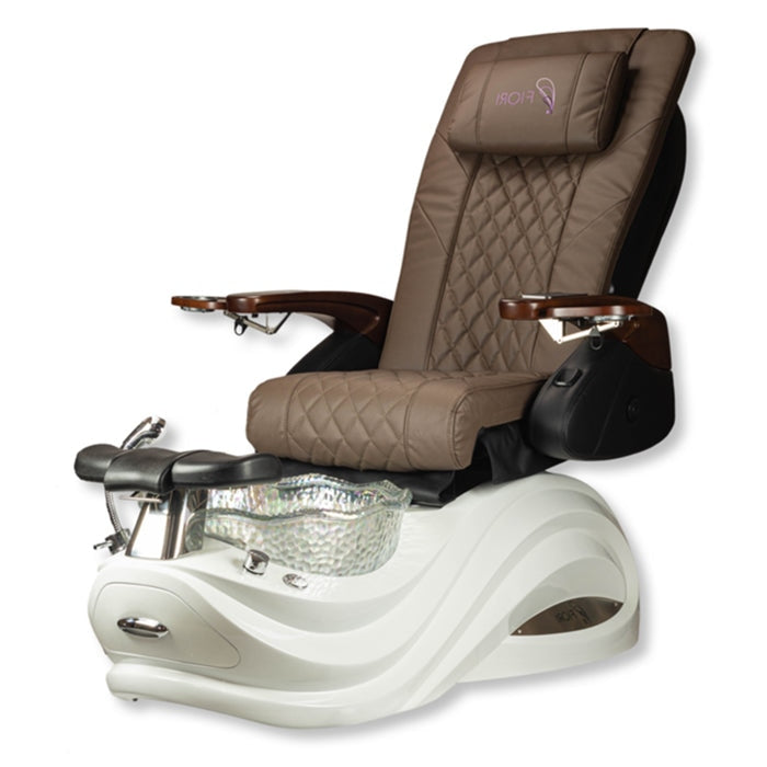 Omni Pedicure Chair. Brown Seat & White Sparkle Base